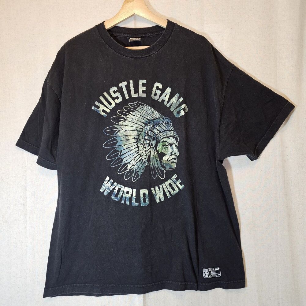 Hustle Gang Indian Head Native Americans Tribal Head Mens 3XL Black Tee Shirt 3X
